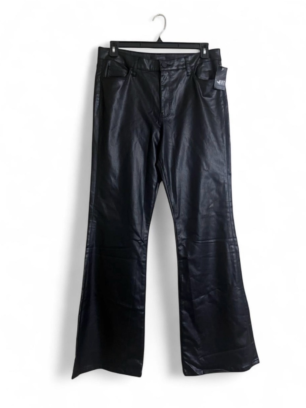 Kut from the Kloth Faux Leather Pants Sz 14 ANA Flared High Rise Modal Blend - Picture 4 of 8